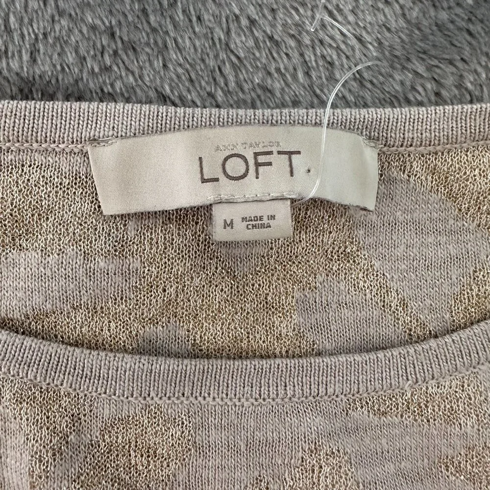 Loft Crew Neck Pullover Sweater Women's MEDIUM Gold Tan Floral